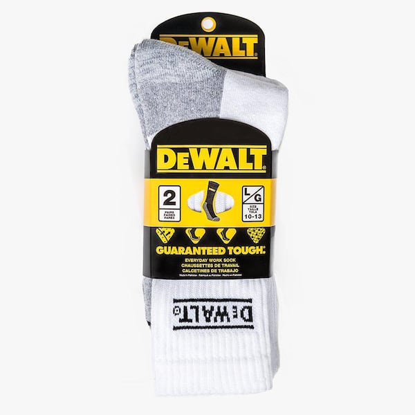 DEWALT Men 10-13 Black All-Season Cotton Crew Work Socks (2-Pack)