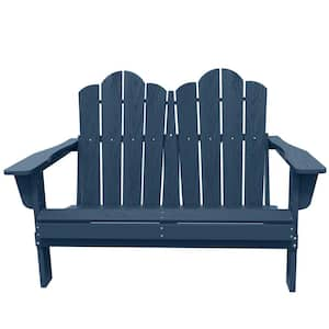 Classic Navy Blue Plastic Adirondack chair 2-Person Outdoor Loveseat with Foldable Design