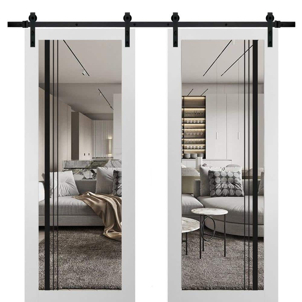 Assemble Required 32 in. x 96 in. 2-Panel Clear Glass White Solid Wood Sliding Barn Door with Hardware Kit price history on PriceWatchPro