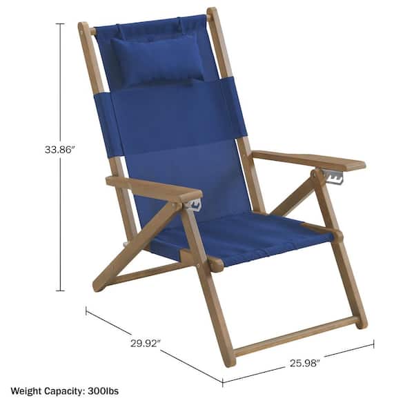 Pure Garden Blue Wood Folding Beach Chair 80-OUTD-FLDBCH-3 - The