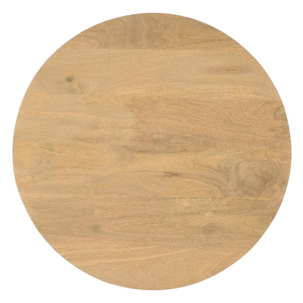 Light Brown Mango Wood Round Dinner Table with Ridged Plinth Base