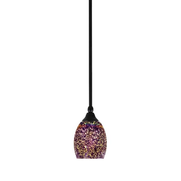 Unbranded Sparta 100-Watt 1-Light Matte Black Shaded Pendant Light Mini Pendant with 5 in. Silver Fire Glass, No Bulb Included