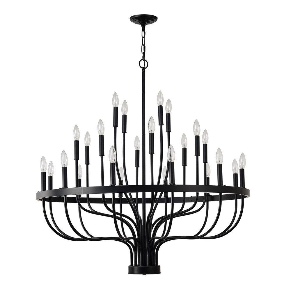 24-Light Black Industrial Iron Chandelier Farmhouse Pendant-Light Fixtures 