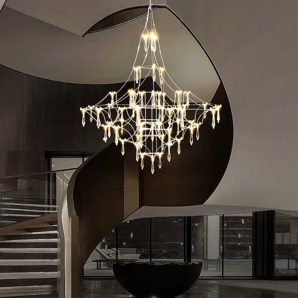 Luxury 66-light Silver Individual Art Postmodern Crystal Chandelier for Living Room Hallway