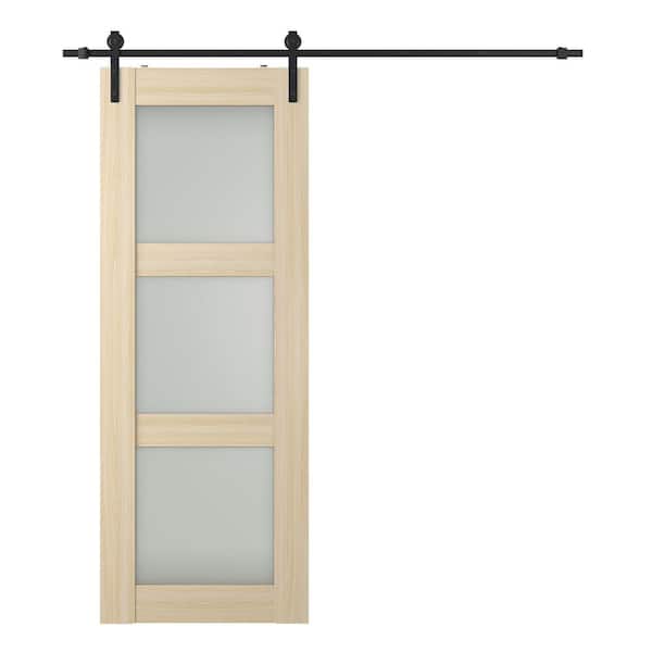 Belldinni Vona 3-Lite 28 in. x 84 in. Frosted Glass Loire Ash Wood Composite Sliding Barn Door with Hardware Kit