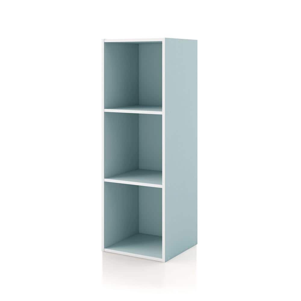 Light Blue Stackable 3-Cube Wood Bookcase for Kids