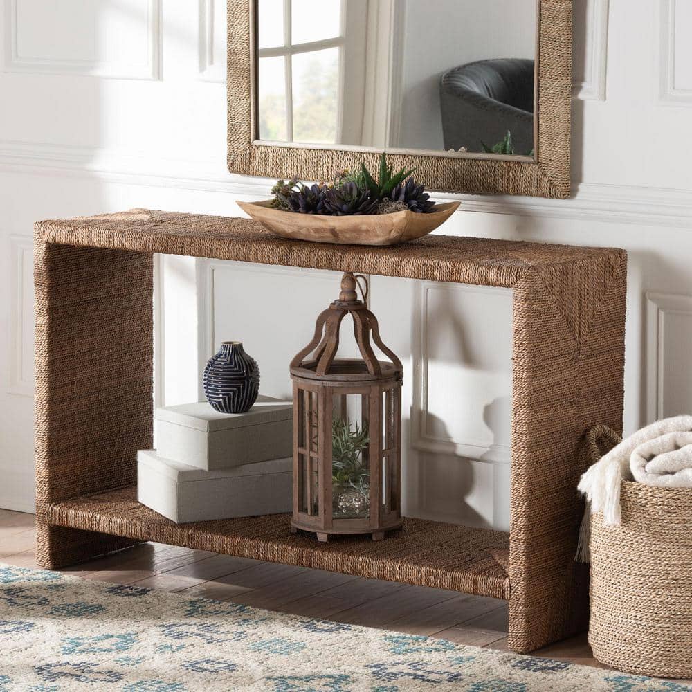 bali & pari Liza 49.6 in. Natural Rectangle Seagrass Wicker Console ...