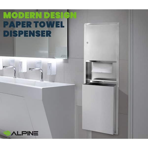 Commercial Center-Pull Multi-Fold/C-Fold Recessed Paper Towel Dispenser & 12 Gal. Trash Can Combo in. Stainless Steel