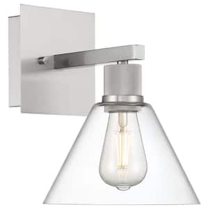 Port Nine 1 Brushed Steel LED Wall Sconce with Clear Glass