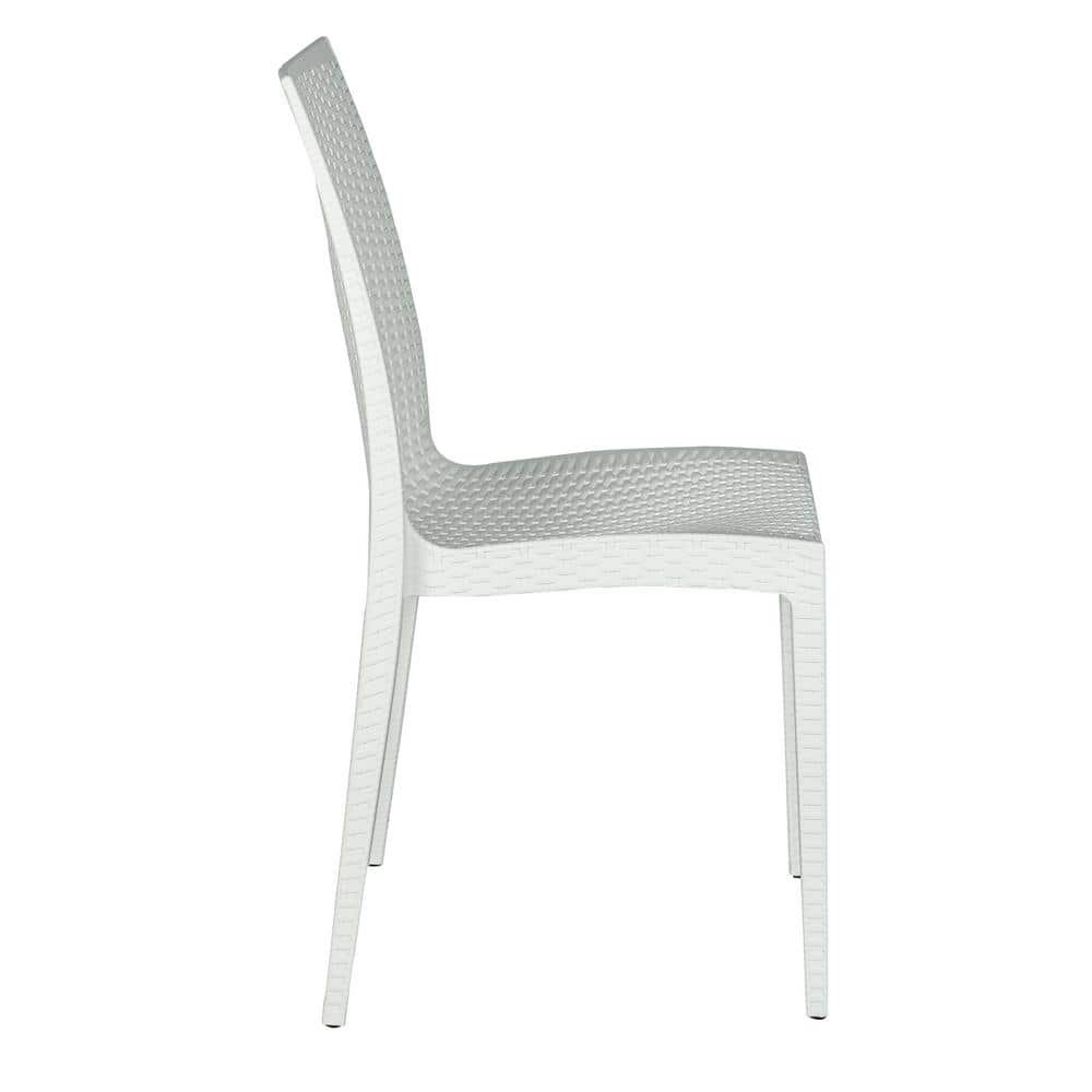 Modern Weave Design White Polypropylene Stackable Dining Chair, Set of 4