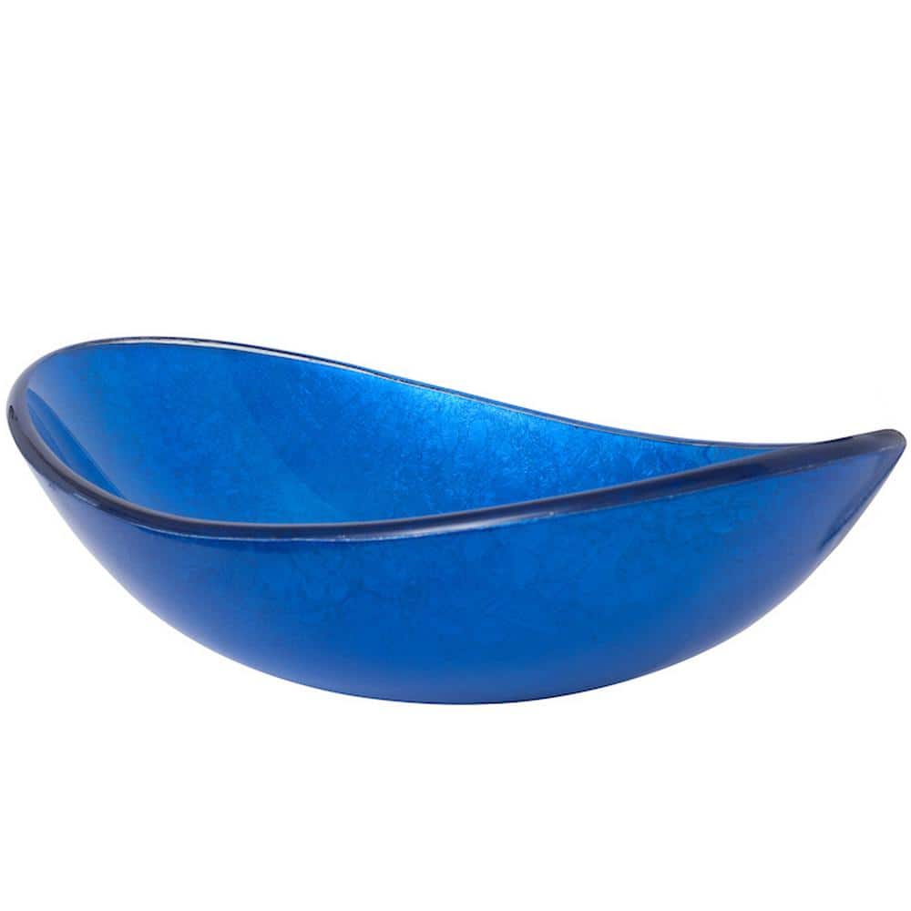 Blue Foil Painted Glass Oval Vessel Sink