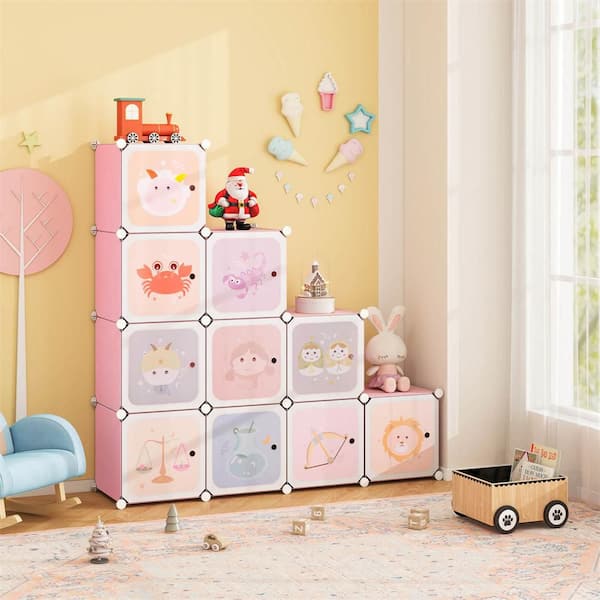 Costway Pink Plastic 43 in. 2-Cube Kids Wardrobe Baby