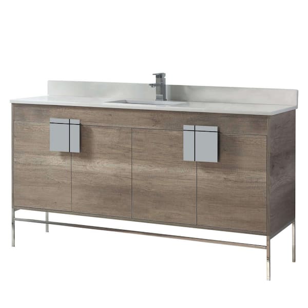 FINE FIXTURES 60 in. W x 20.47 in. D x 33.5 in. H Bath Vanity in Shadow Gray with Phoenix Stone Vanity Top in White