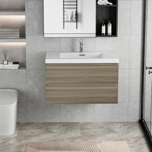 35.43 in. W x 19.69 in. D x 22.44 in. H Bathroom Wall Hung Vanity in Ash Grey with Single Basin Vanity Top in White