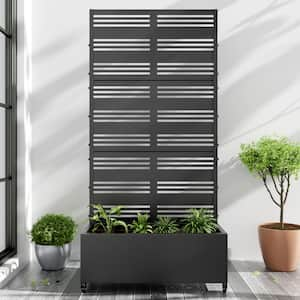 72 in. x 35 in. Black Outdoor Metal Privacy Screen Raised Planter Box Wall Decor