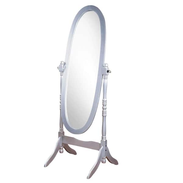 Queen Anne Style Silver 16 in. W x 59.25 in. H Floor Mirror Standing Mirror Tilting Oval Wood Full Length Mirror