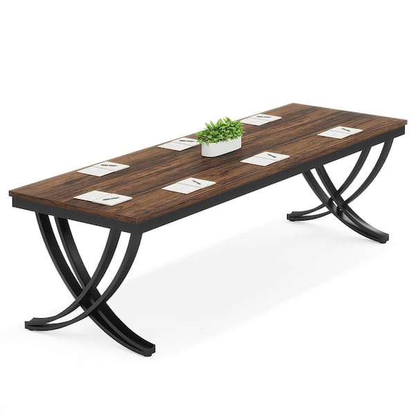 BYBLIGHT Moronia 78.7 in. Rectangle Brown Wooden Executive Desk Seminar Table Desk with White Metal Frame for Home Office
