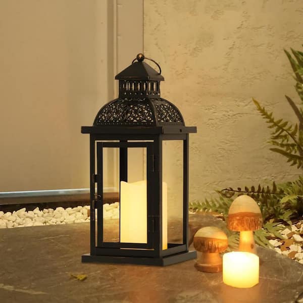 15 in. Candle Lantern Decorative Garden statue, Black L0DQ6ZKPXJ