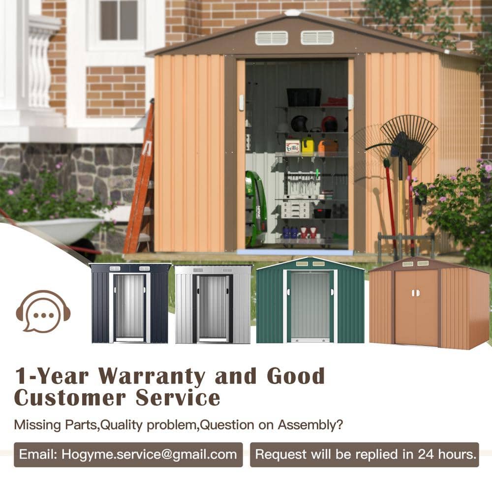 8' x 12' Gray Metal Garden Storage Shed with Windows