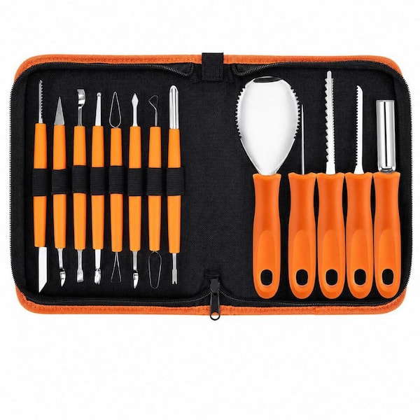 Pumpkin Carving Tool, Stainless‑Steel Double‑Sided Sculpting Set, 13 Pcs with Storage Case for Halloween Jack‑O‑Lanterns