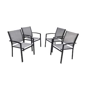 Patio Chairs Set of 4, Rust-Free Outdoor Chairs with Metal Slat Finish, 2x1 Textilene Dining Chairs Set of 4, Stackable