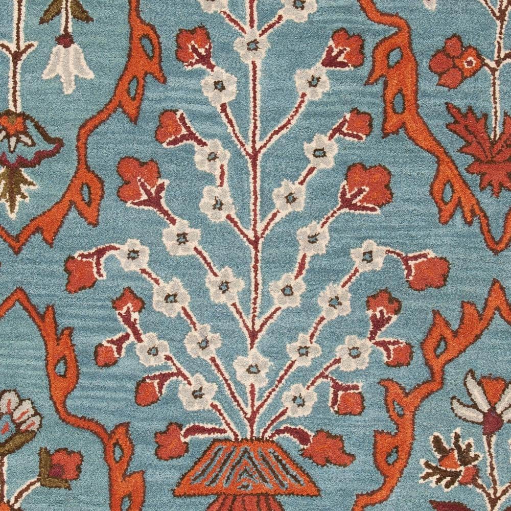 Handmade Wyndham Floral Geometric Blue Wool Area Rug 9' x 12'