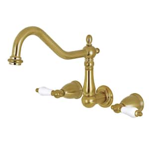 Heritage 2-Handle Wall Mount Roman Tub Faucet in Brushed Brass