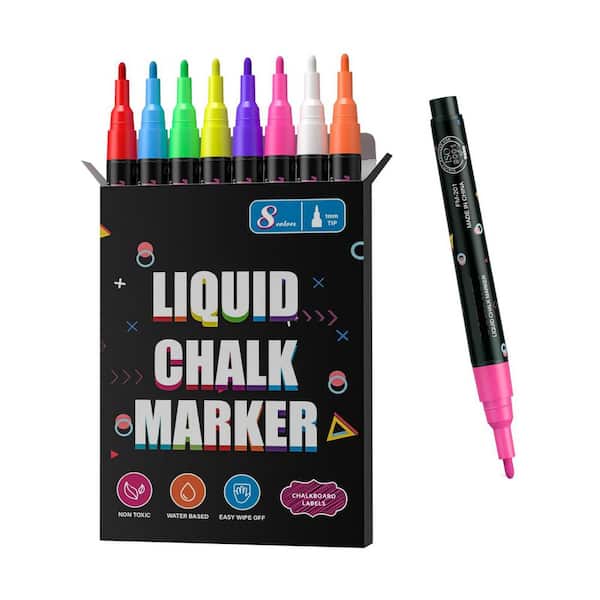 8-Pack Ultra Fine Point Liquid Chalk Marker Set 1mm, Neon Colors, Erasable, For Glass Windows Chalkboards
