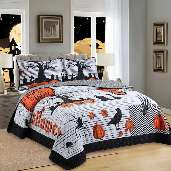 ME511 3 Pcs Halloween Themed Queen Size Polyester Quilt Bedspread Set