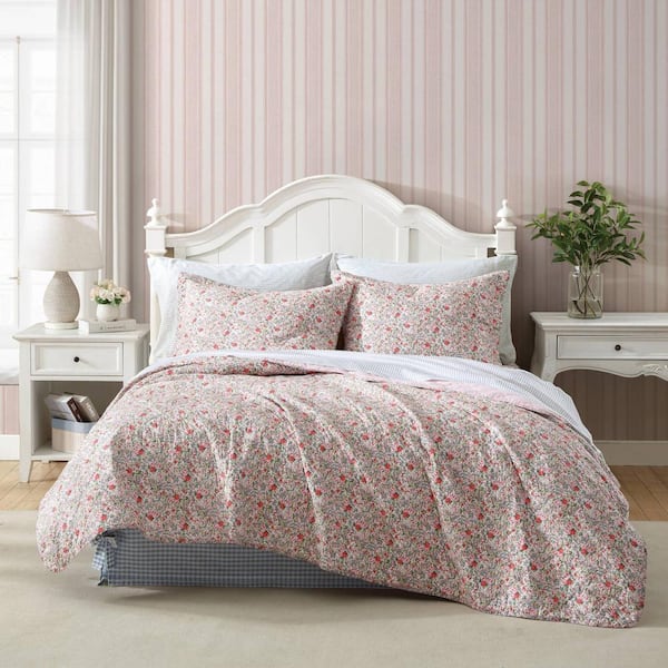 Laura Ashley Rowena Pink Cotton Twin Quilt USHSGR1252404 - The Home Depot