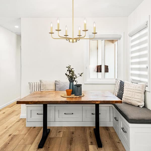 6-Light Rustic Spray Gold Candlestick Hanging Island Linear Chandelier Pedant Light for Kitchen Island