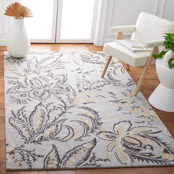 Blossom 6 ft. x 6 ft. Gray/Yellow Garden Floral Square Area Rug