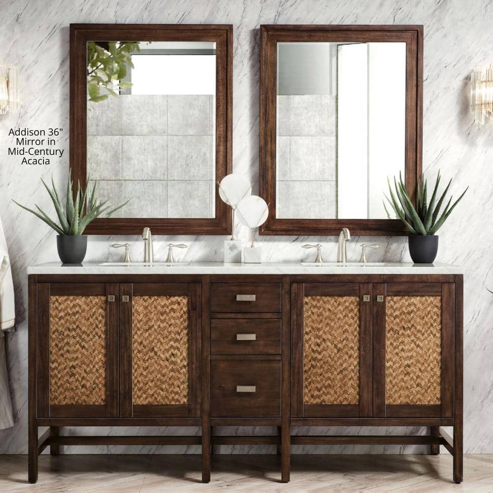 Elegant Addison Mid-Century Acacia 30"x39" Rectangular Wall Mirror