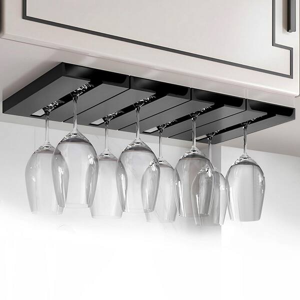 4 Pcs Black Wine Glass Holder Stemware Rack Hanger Under Cabinet or Counter for Bar Kitchen and Restaurant