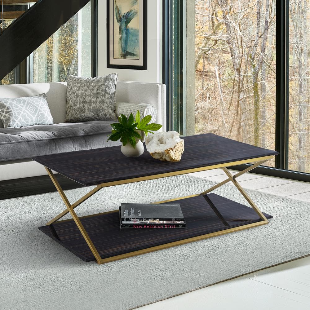 Westlake Dark Brown and Gold Modern Wood Coffee Table
