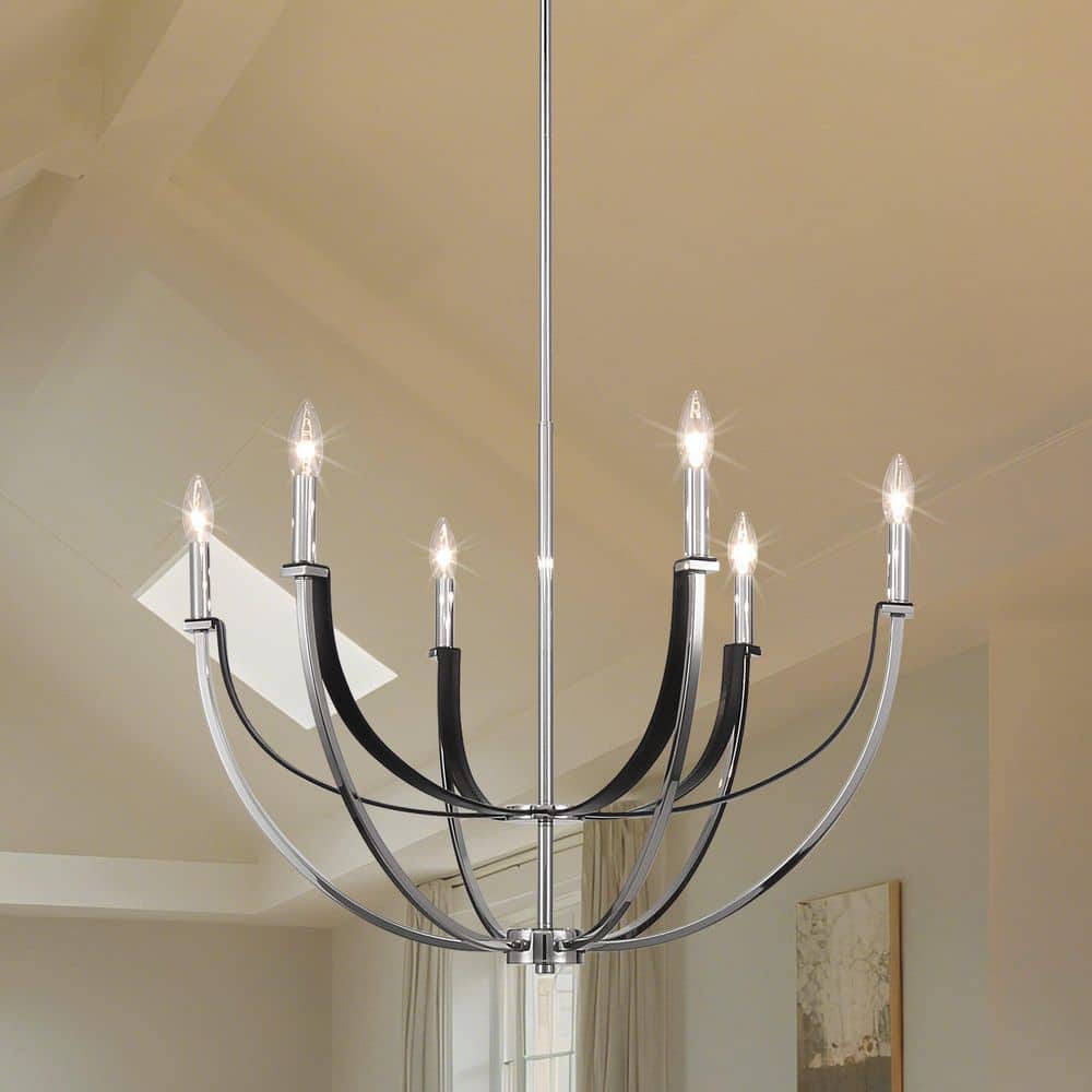 Sussex 29-inch 6-Light Polished Nickel and Black Faux Leather Chandelier price history on PriceWatchPro