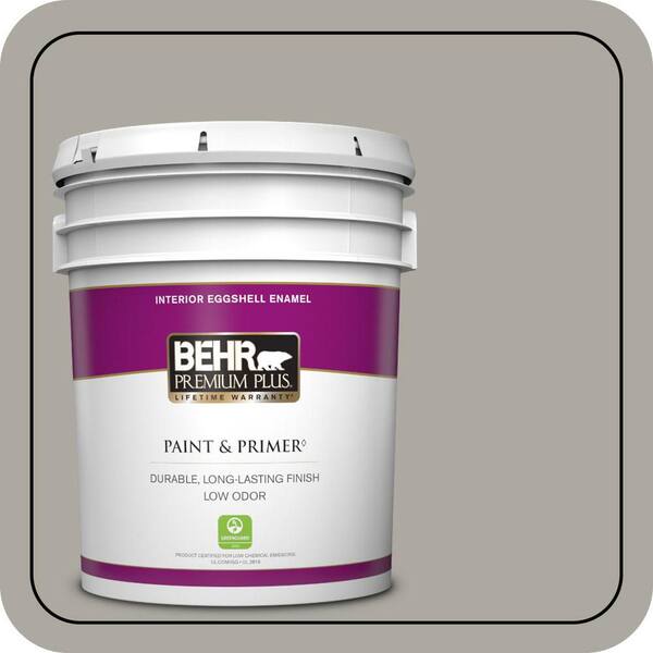 BEHR PREMIUM PLUS 5 gal. #N360-3 Still Gray Eggshell Enamel Low Odor Interior Paint & Primer