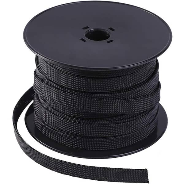 Etokfoks 100 ft. - 1/8 in. PET Expandable Braided Cable Sleeve in Black