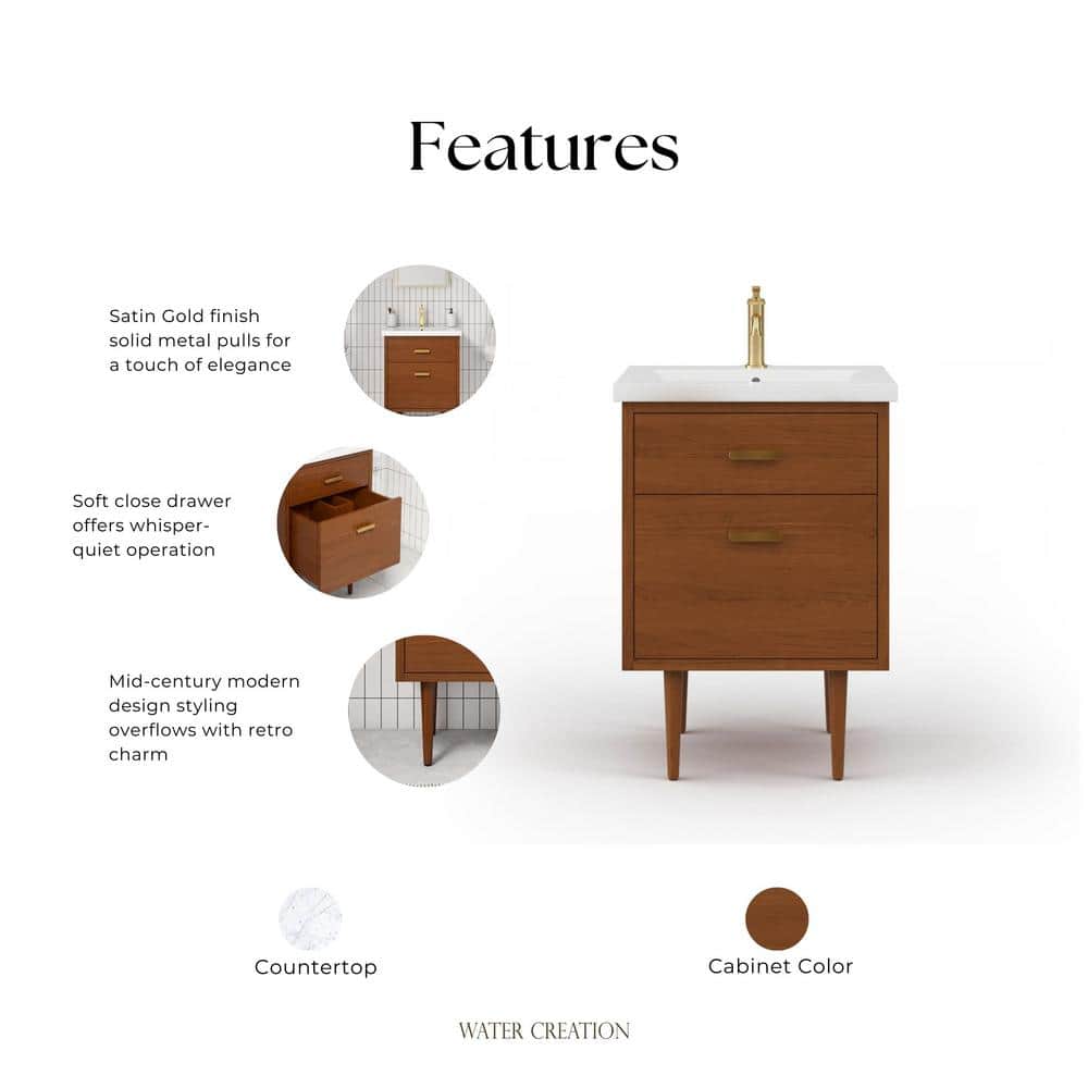 Brandy 24" Honey Walnut Freestanding Vanity with Ceramic Sink
