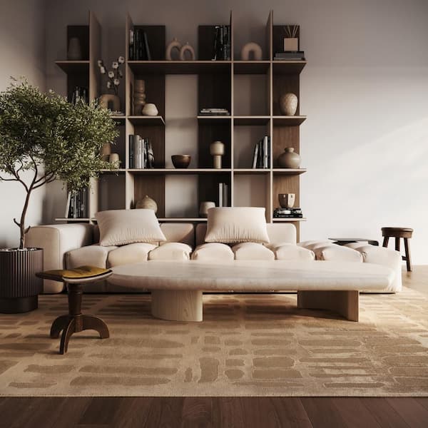 Summit Plush Textured Washable Sand 12 ft. x 15 ft. Indoor Area Rug