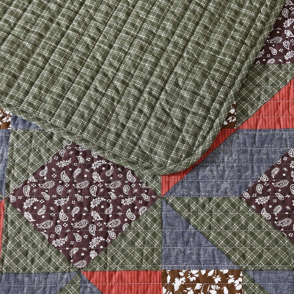 Full Patchwork Cotton Reversible Quilt Set in Brown