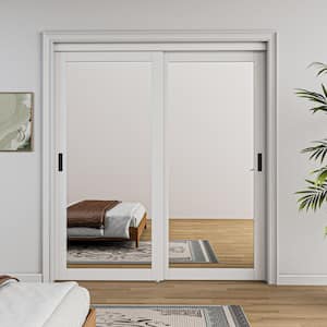 72 in. x 80 in. 1 Lite Mirror Glass White Finished MDF Interior Closet Sliding Door with Hardware and No Grooving Handle