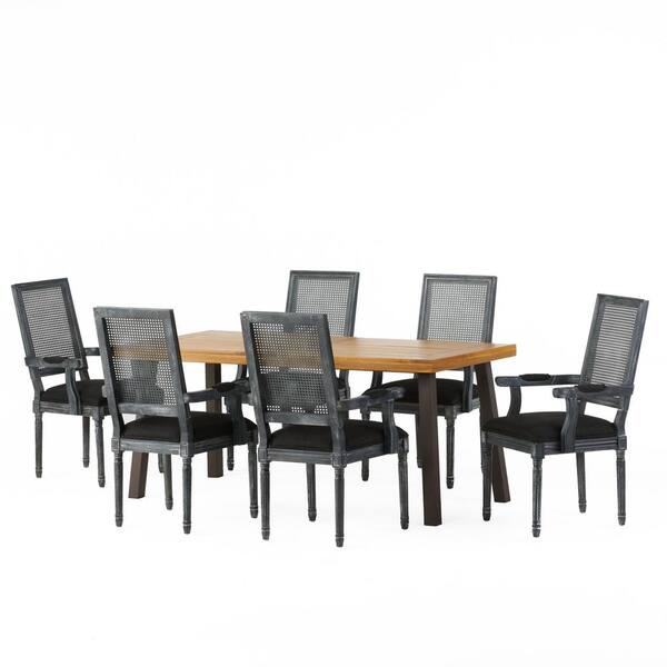 Noble House Rumbrook 7-Piece Natural and Gray Wood Dining Set