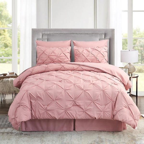 JML 8-Piece Pink Microfiber Pintuck Cal King Comforter Set PT01