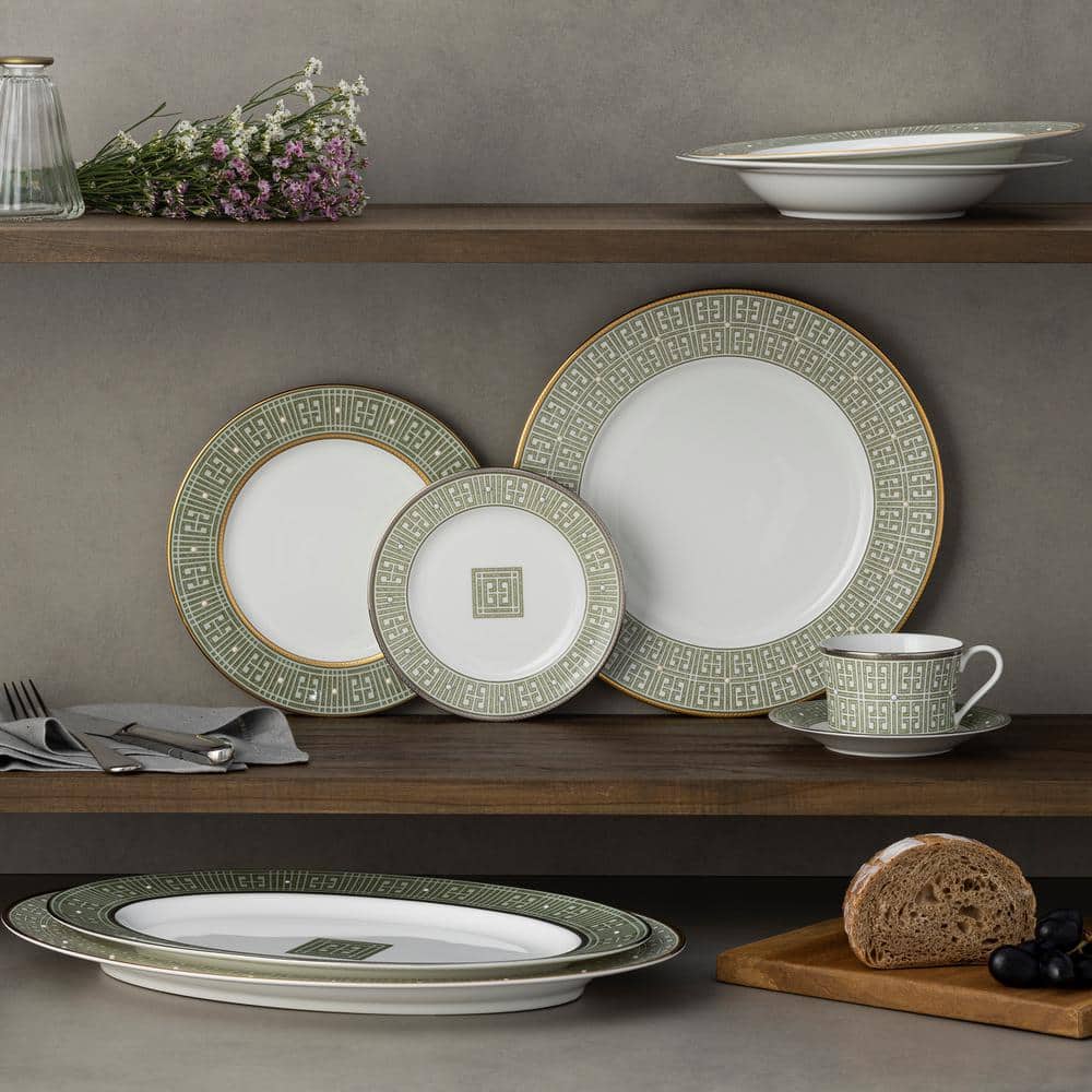 Infinity Green and Gold Bone China Teacups Set of Four