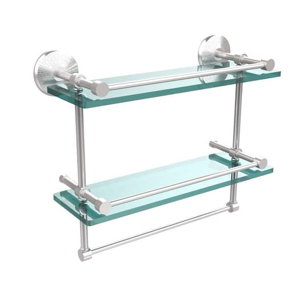 Allied Brass Monte Carlo 16 in. W x 12 in. H x 5 in. D Glass Rectangular Shelf in Satin Chrome with Towel Bar