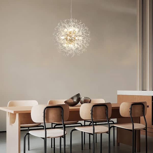 16-Light Gold Adjustable Dimmable Linear Chandelier Lighting with Blowball Accent for Kitchen Island