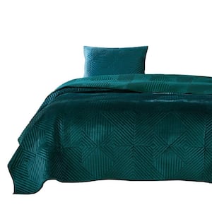 2-Piece Green Solid Twin Size Sateen Quilt Set