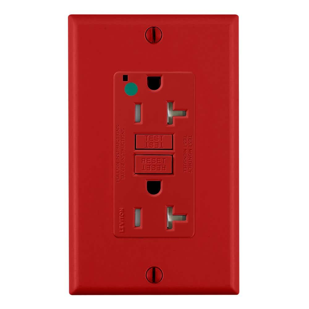 Leviton 20 Amp SmartlockPro Hospital Grade Extra Heavy Duty Tamper Resistant GFCI Outlet, Red