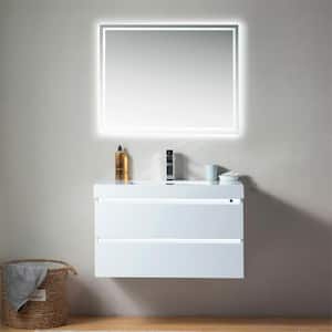 Annecy 36 in. W x 18.5 in. D x 20 in. H Bathroom Wall Hung LED Vanity in White w/ Single Basin Vanity Top in White Resin